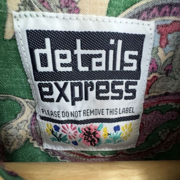 Vintage Paisley Button Down Shirt Women S Kelly Green Artsy Colorful Old Money - Picture 7 of 13